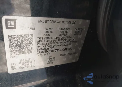 2018 Chevrolet Suburban Lt из США, поврежденный, VIN 1GNSCHKC2JR269529